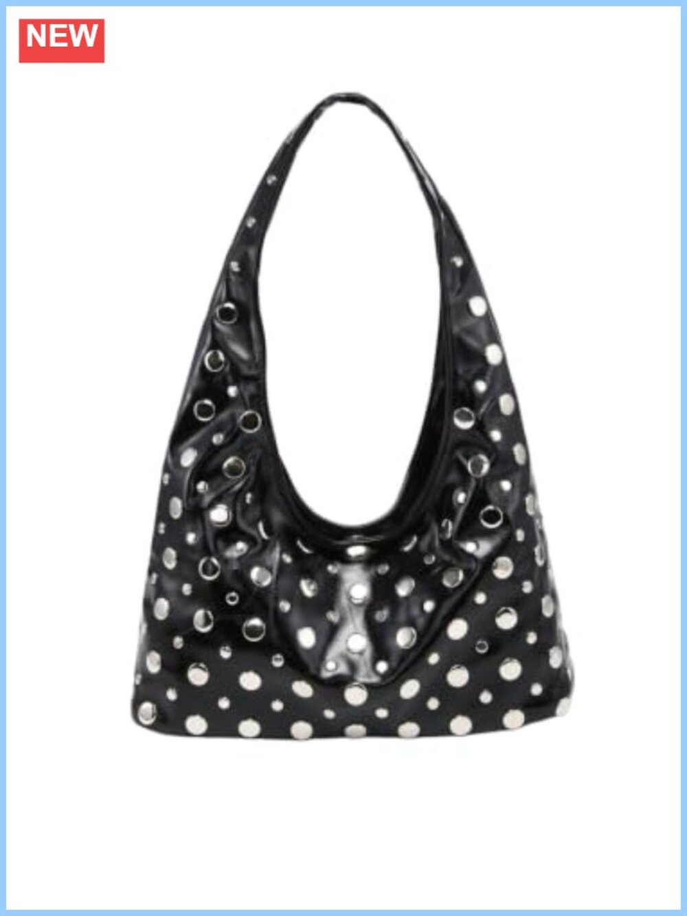 MakeMeChic Rivet Studded Hobo Bag Faux Leather Top Handle Large Capacity